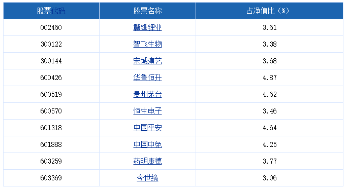 汇添富策略回报混合基金前十大重仓股明细