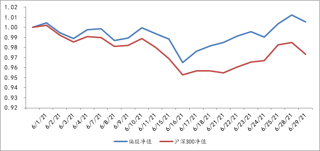 2021年6月1日至2021年6月30日，偏股型基金组合单位净值表现